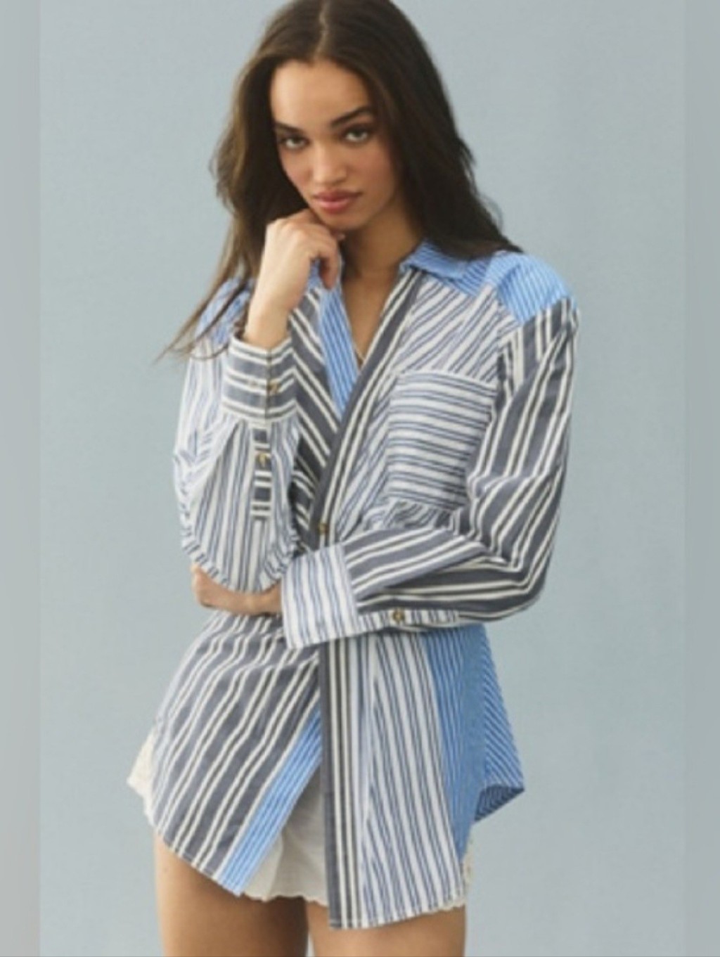 Anthropologie Pilcro Reworked Mixed Stripe Buttondown Shirt